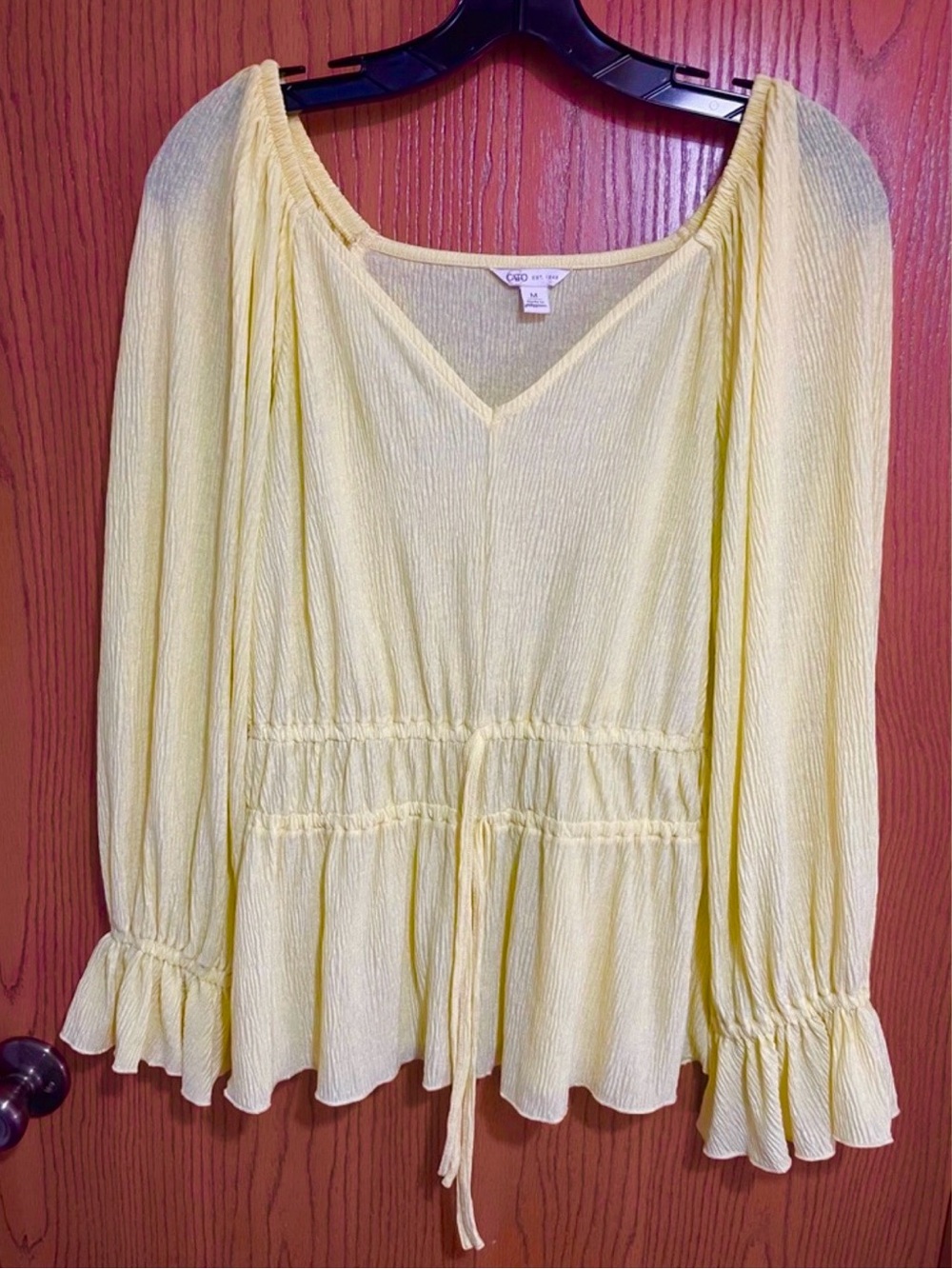 EUC Cato Blouse in Yellow with Double Drawstring Waist and V-Neck
